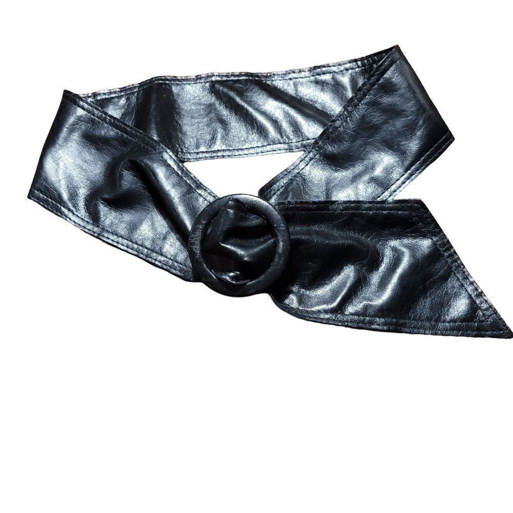 Women's Belt Faux Leather Wide Adjustable Slider‎ Waist Cincher Retro Black XS